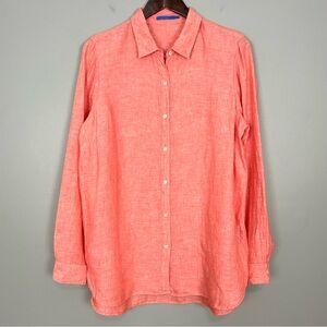 Women’s Coral Button-Up Linen Tunic Shirt